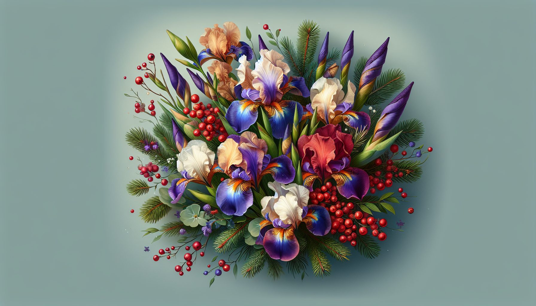 Актуальные тренды рождественских букетов с ирисами