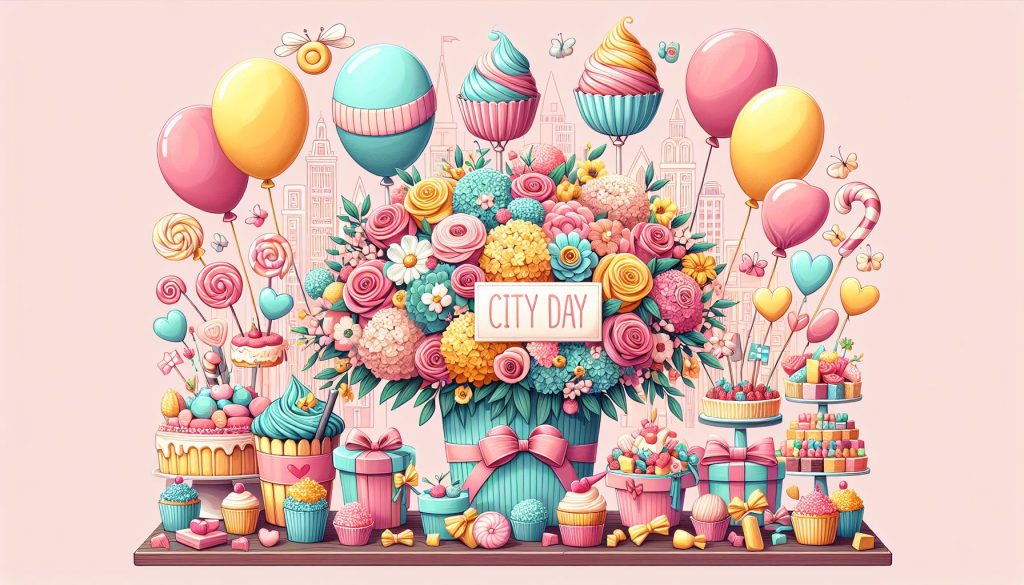 Букеты-подарки к Дню города: цветы + сладости/шары