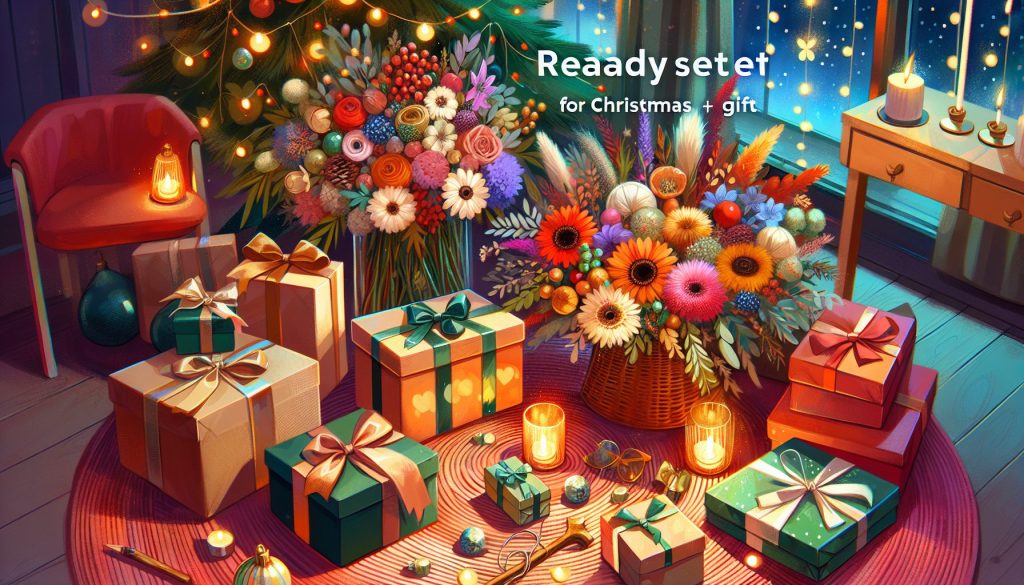 Готовые наборы к Рождеству: цветы + подарок