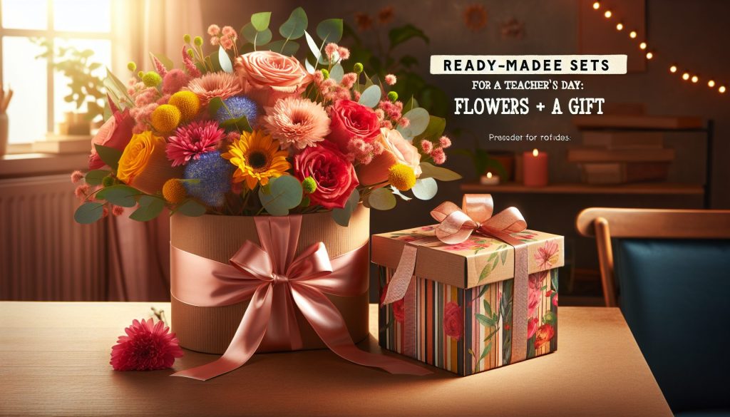 Готовые наборы к Дню учителя: цветы + подарок