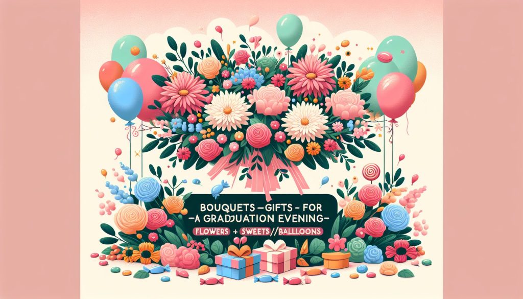 Букеты-подарки к Выпускному вечеру: цветы + сладости/шары