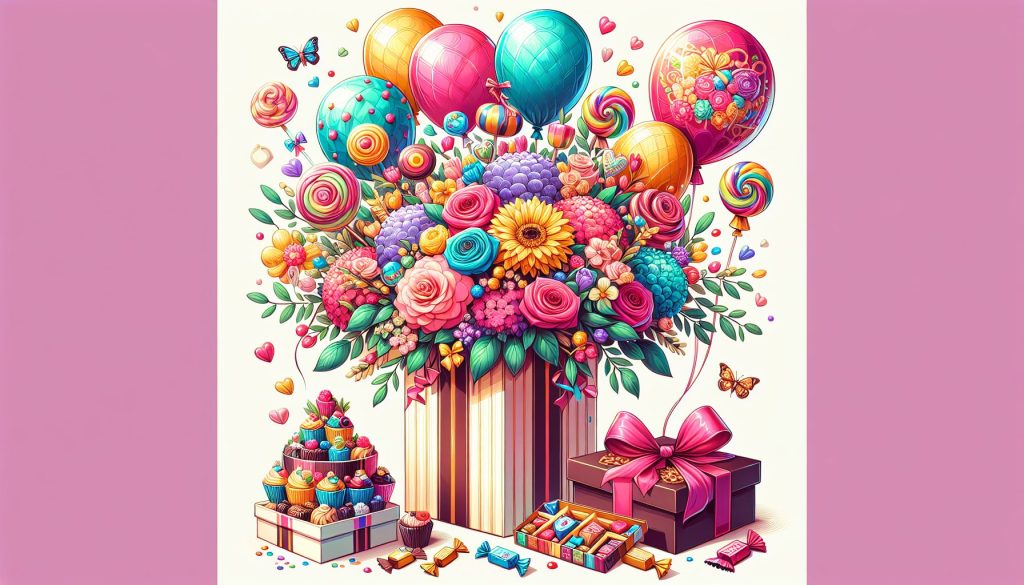 Букеты-подарки к Годовщине: цветы + сладости/шары