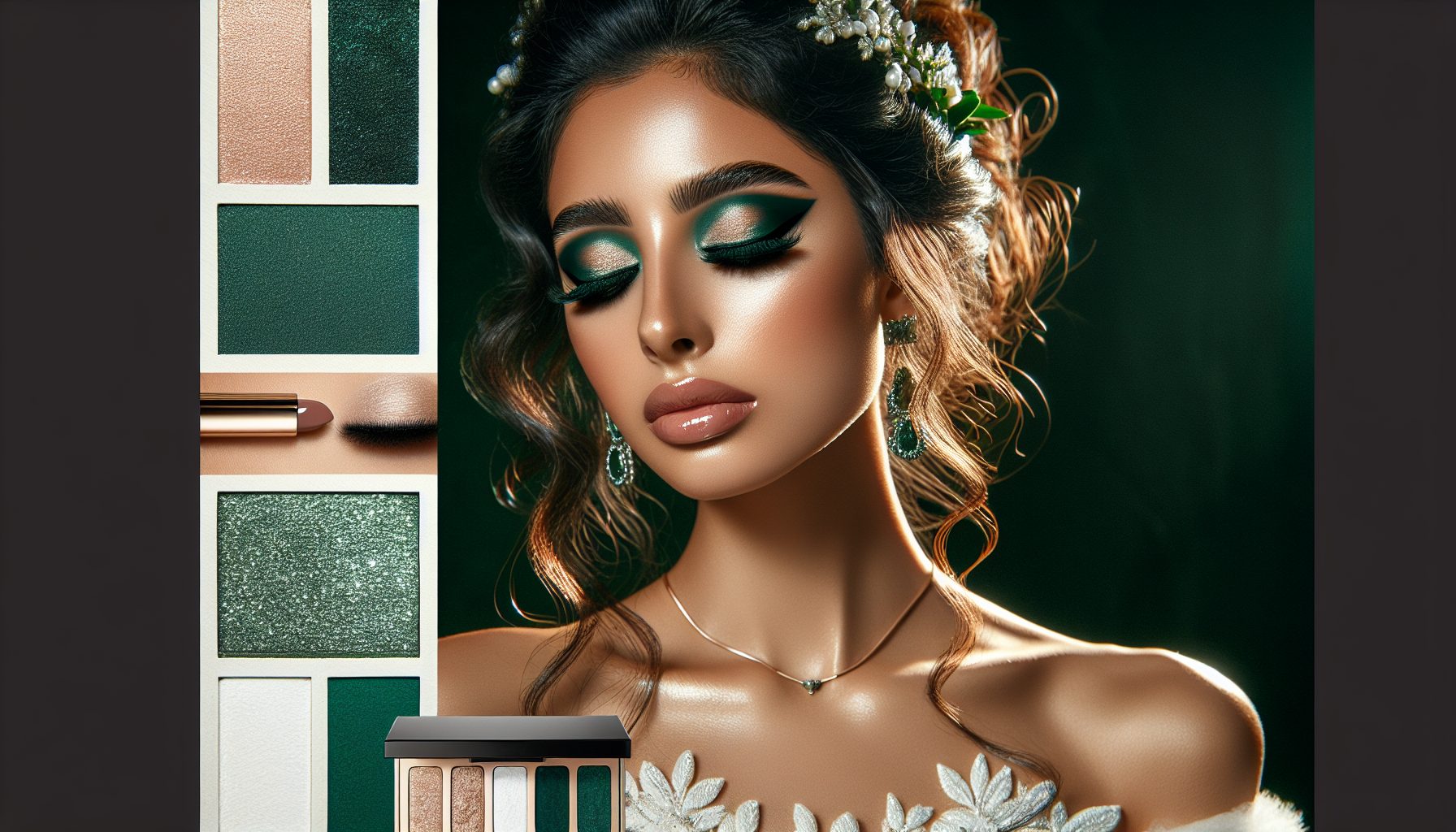 Макияж и прическа под изумруд и белый